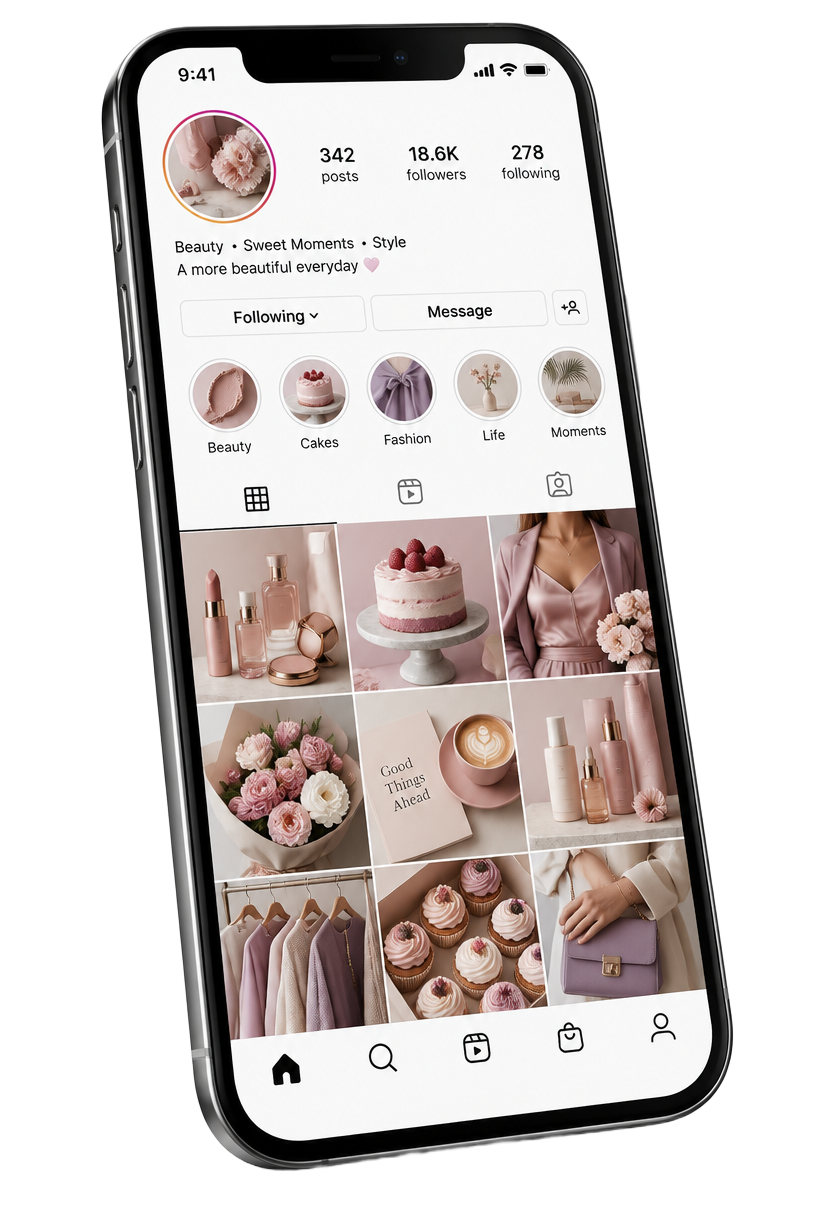 Tela de celular com posts que organizam preço, prazo e benefícios de um serviço em imagens